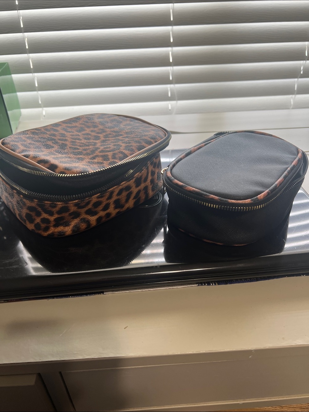 Source Unknown Leopard Print and Black Cosmetic Bags
